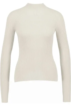 Courrèges Truien, Dames, Wit, XS, Katoen, Witte Katoenen Mockneck Sweater