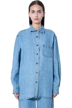 The Row Blouses & Shirts, Dames, Blauw, M, Linnen, Linnen knoopsluiting overhemd
