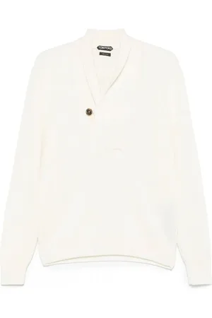 Tom Ford Truien, Heren, Wit, L, Merino Silk Button Shawl Sweater Wit