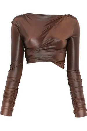 Rick Owens Blouses & Shirts, Dames, Bruin, S, Jade Lange Mouw Crop T-Shirt