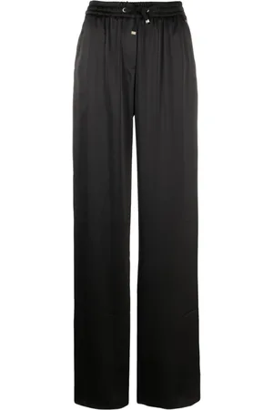 HERNO Broeken, Dames, Zwart, M, Satijn, Emerald Groene Satijnen Rechte Broek