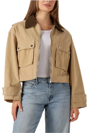 Neo Noir Jassen, Dames, Bruin, L, Denim, Canvas Boxy Jacket voor zonnige dagen