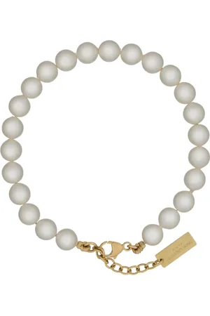 Saint Laurent Accessoires, Dames, Grijs, L, Elegante Parels Messing Glas Armband