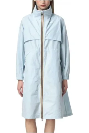 K-Way Mantels, Dames, Blauw, L, Driekwartlange gevoerde damesjas met capuchon