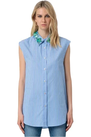 Fracomina Blouses & Shirts, Dames, Blauw, M, Mouwloze Lange Blouse Vrouwen