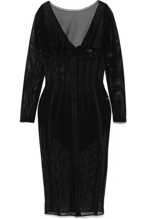 Elisabetta Franchi Kleedjes, Dames, Zwart, M, Zwarte Jurk met Lange Mouwen en V-Rug