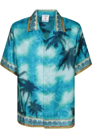 Casablanca Overhemden, Heren, Blauw, M, Tropische Print Zijden Overhemd