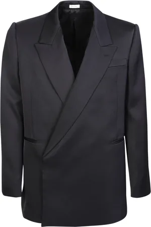 Alexander McQueen Pakken, Heren, Zwart, M, Wol, Verhoogde wollen jas