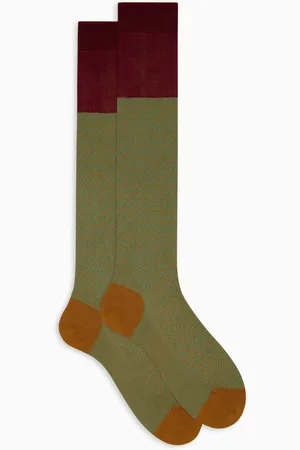 Gallo Ondergoed, Heren, Veelkleurig, S, Katoen, Lange groene katoenen sokken voor heren met geometrisch weefpatroon