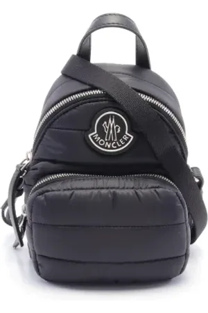 Moncler Pre-owned, Dames, Zwart, ONE Size, Leer, Pre-owned Canvas shoulder-bags
