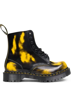 Dr. Martens Schoenen, Heren, Veelkleurig, 44 EU, Leer, Zwarte/DMS Geel Rub Off Lux Laarzen