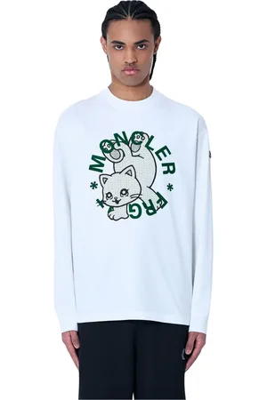 Moncler Tops, Heren, Wit, XL, Katoen, Katoenen Jersey Logo Motif T-shirt
