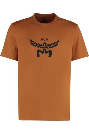 MCM Tops, Heren, Bruin, XL, Katoen, Geribbelde ronde hals katoenen T-shirt