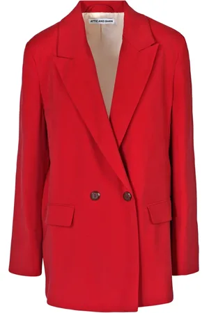 Attic and Barn Jassen, Dames, Rood, M, Polyester, Rode double-breasted blazer met revers