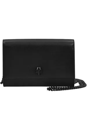 Alexander McQueen Tassen, Dames, Zwart, ONE Size, Leer, Zwarte Skull Mini Tas met Schouderketting