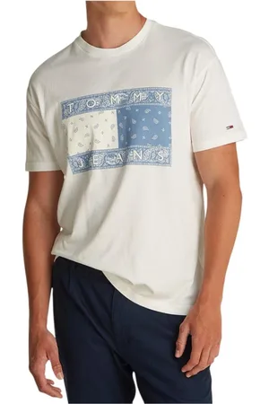 Tommy Hilfiger Tops, Heren, Wit, XL, Katoen, Paisley Flag Grafisch T-shirt