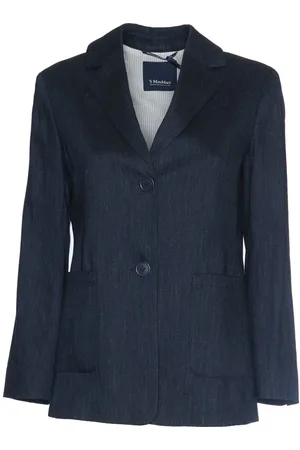 Max Mara Jassen, Dames, Blauw, XS, Linnen, Blauwe Linnen Blazer Jas Vrouwen