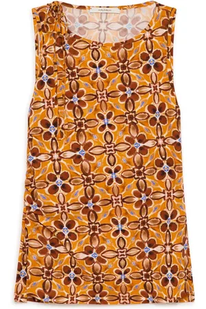 Maliparmi Tops, Dames, Oranje, XS, Caleido Bloem Tanktop