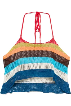 Dsquared2 Tops, Dames, Veelkleurig, 2Xs, Blauwe Halterneck Sweater met Logo Borduursel