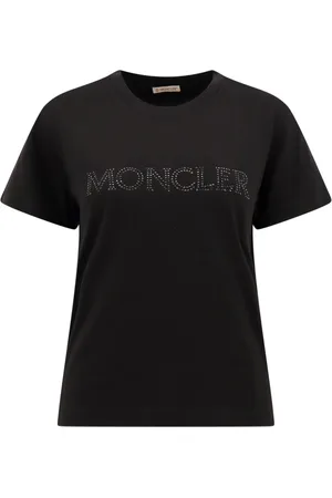 Moncler Tops, Dames, Zwart, M, Katoen, Logo Katoenen T-Shirt