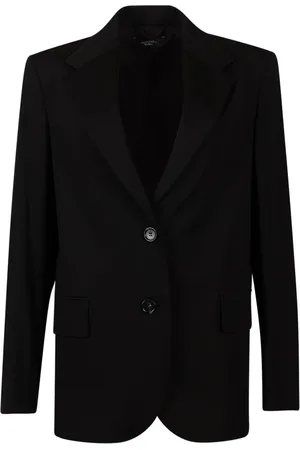 Max Mara Jassen, Dames, Zwart, S, Zwarte Schouder Pad Revers Jas