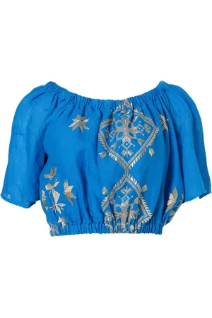 Greek Archaic Kori Blouses & Shirts, Dames, Blauw, S, Blauwe Tops voor Vrouwen