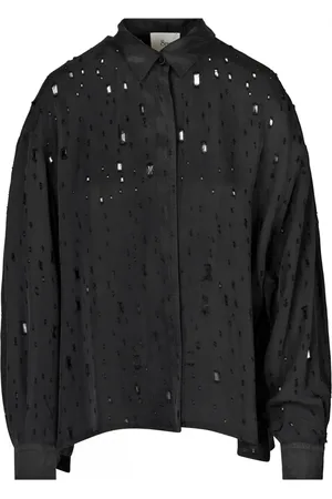 8PM Blouses & Shirts, Dames, Zwart, S, Satijn, Satijnen blouse met gescheurde details