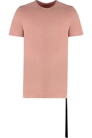Rick Owens Tops, Heren, Roze, XS, Katoen, Geribbelde Katoenen Crew-Neck T-shirt