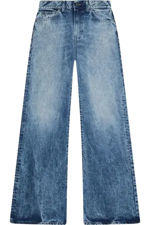 Dondup Jeans, Dames, Blauw, W27, Katoen, Blauwe Wijde Pijp Broek met Logo