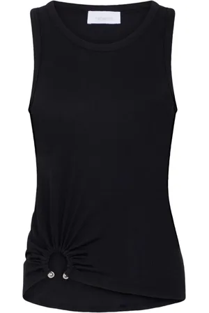 Paco rabanne Tops, Dames, Zwart, S, Geribbeld T-shirt