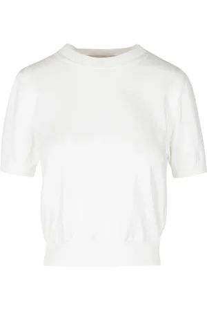 Daniele Fiesoli Truien, Dames, Wit, L, Katoen, Katoenen T-shirt met Ribdetails