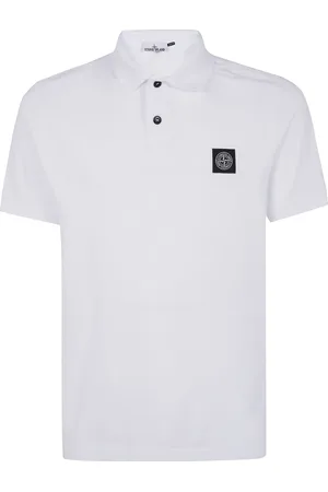 Stone Island Tops, Heren, Wit, M, Katoen, Slim Fit Polo Shirt met Korte Mouwen