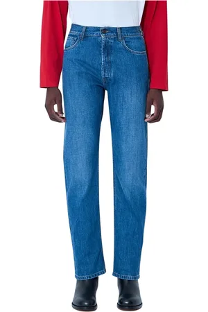 The Row Jeans, Heren, Blauw, W28, Denim, Behandelde Denim Mid-Rise Jeans