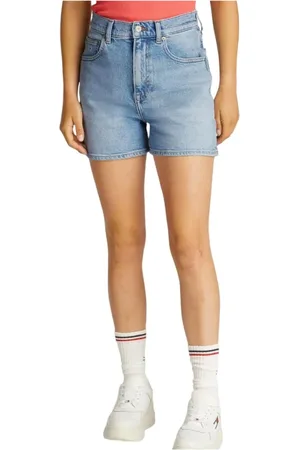 Tommy Hilfiger Korte broeken, Dames, Blauw, W29, Denim, Hoge taille Mom Fit Denim Shorts