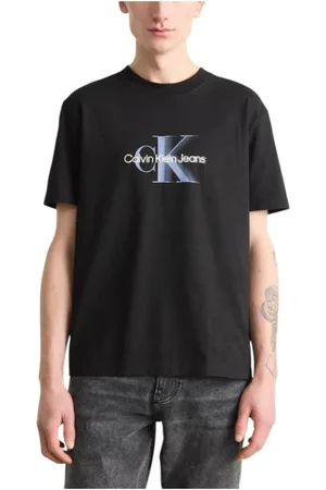 Calvin Klein Tops, Heren, Zwart, S, Katoen, Monologo Shift T-shirt