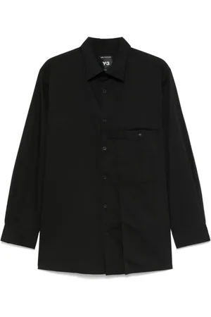 Y-3 Overhemden, Heren, Zwart, XS, Zwarte Plooi Shirt