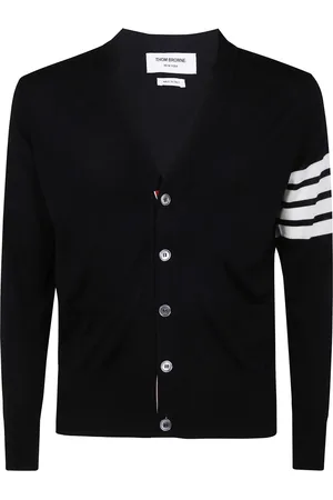 Thom Browne Truien, Heren, Zwart, M, Wol, Gestreepte Merinowol V-hals Vest