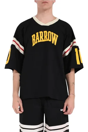 BARROW Tops, Heren, Zwart, L, Katoen, T-shirt met geribbelde kraag en zichtbare naden
