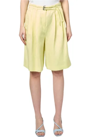 HUGO BOSS Korte broeken, Dames, Groen, S, Linnen, Groene broek voor kantoorlook