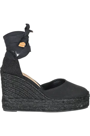 Castaner Schoenen, Dames, Zwart, 40 EU, Stro Sleehak Sandalen met Enkelbanden
