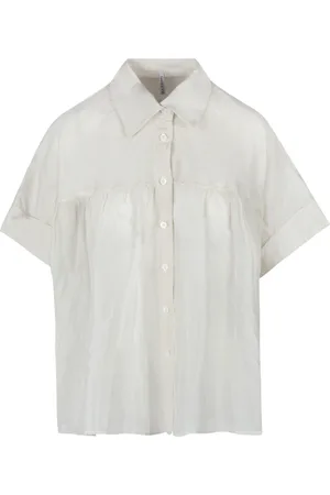 LIVIANA CONTI Blouses & Shirts, Dames, Wit, M, Katoen, Katoen zijden blouse met puntkraag