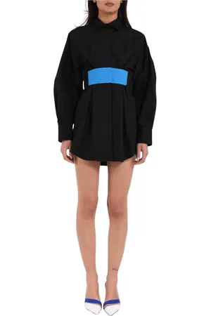 Msgm Kleedjes, Dames, Zwart, M, Katoen, Katoenen Mini Jurk met Knoopsluiting
