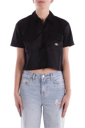Dickies Blouses & Shirts, Dames, Zwart, XS, Katoen, Zwart Logo Voorkant Knoop Shirt