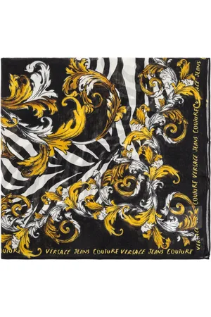 VERSACE Accessoires, Dames, Zwart, ONE Size, Wol, Sjaal met Barocco-print