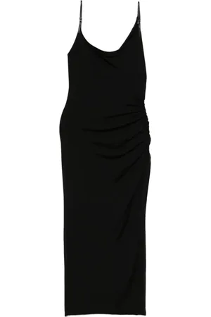 MUGLER Kleedjes, Dames, Zwart, M, Zwarte Jersey Jurk met Glanzende Afwerking