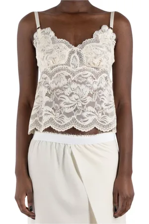 Paco rabanne Tops, Dames, Wit, S, Ivoor Kant Top