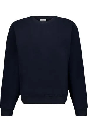 Saint Laurent Sweatshirts & Hoodies, Heren, Blauw, M, Katoen, Geborduurde Logo Sweatshirt
