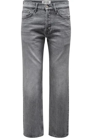 Only & Sons Jeans, Heren, Grijs, W34 L32, Denim, Straight Denim Jeans
