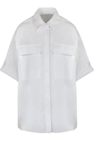 SEMICOUTURE Blouses & Shirts, Dames, Wit, XS, Katoen, Popeline overhemd met knoopsluiting aan de voorkant