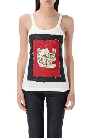 Marni Tops, Dames, Wit, S, Katoen, Witte Fawn Print Tanktop
